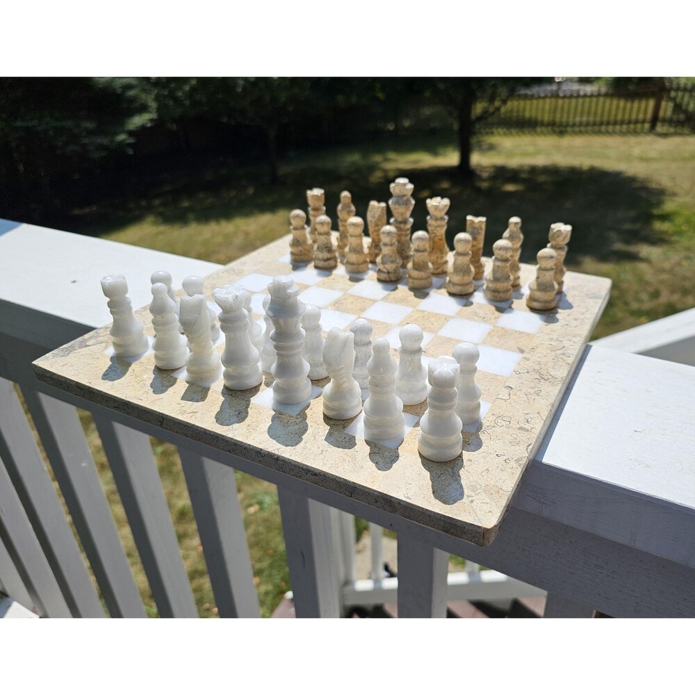 Marble Chess set stone chess set for gift coral and brown Christmas git for him